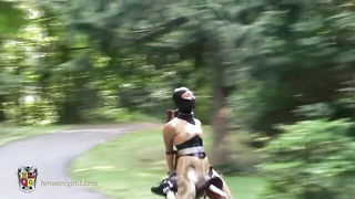 Outdoor BDSM Mower Bondage naked girls scene in HD