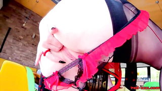 British redhead MILF dildo riding naked girls scene in HD