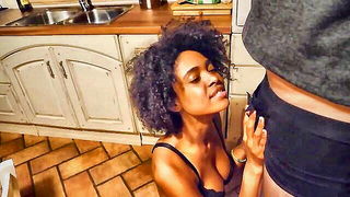 Ebony Afro Babe Deepthroat Facial - nude porn video