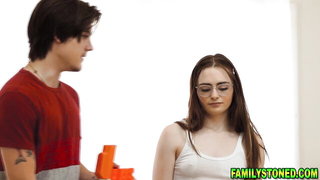 Topless redhead stepsister couch tease - nude porn video
