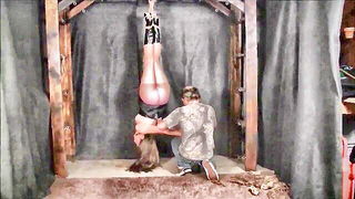Inverted Suspension Bondage Brunette naked girls scene in HD
