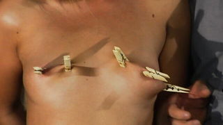 Blonde slave nipple clothespins BDSM naked girls scene in HD