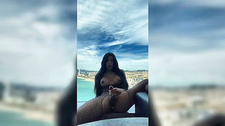 TSJoaFitness balcony buttplug tease - nude porn video
