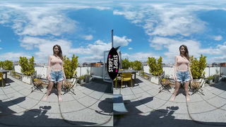Topless Curvy Brunette Balcony VR naked girls scene in HD