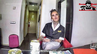 Tattooed Busty Maid Titfucks POV naked girls scene in HD