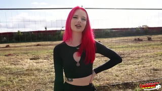 Pink-haired redhead outdoors - nude porn video